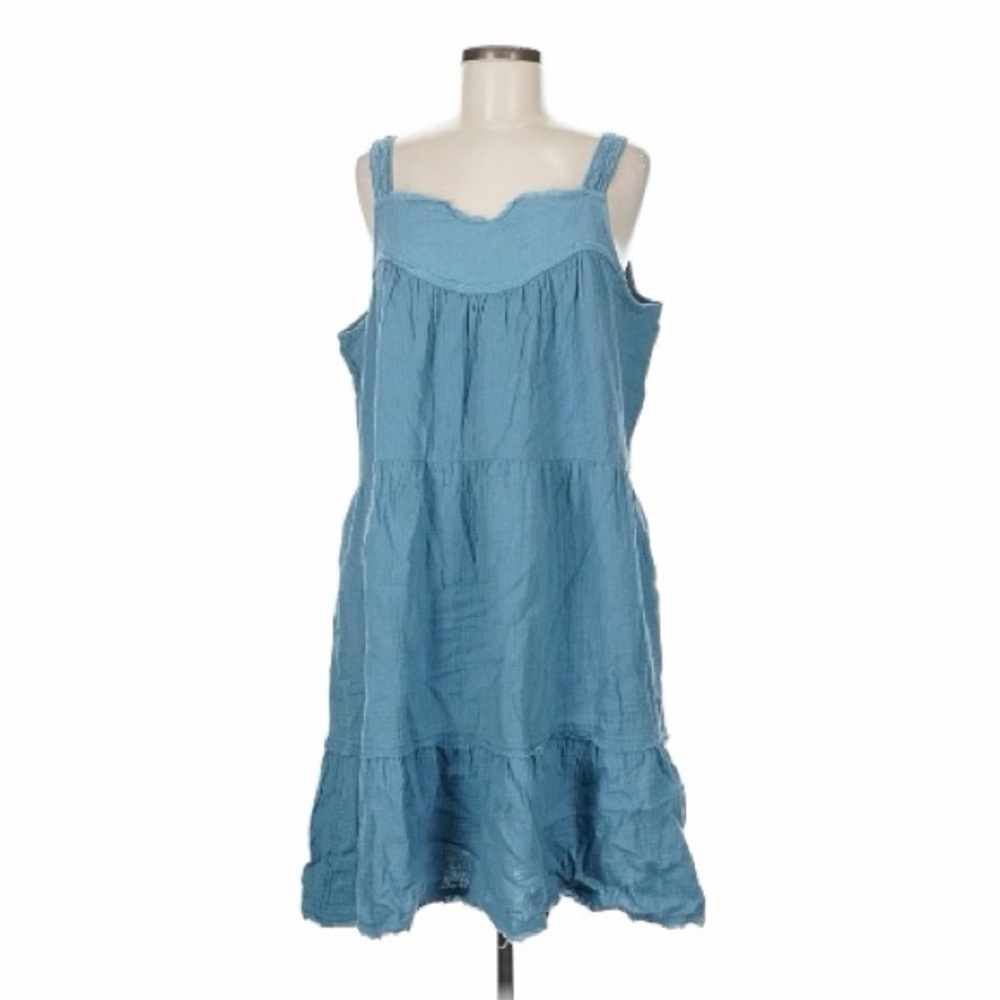 NWOT! Melissa Nepton Blue Gauzy Tiered Frayed Hem Sleeveless Dress. Size Medium.